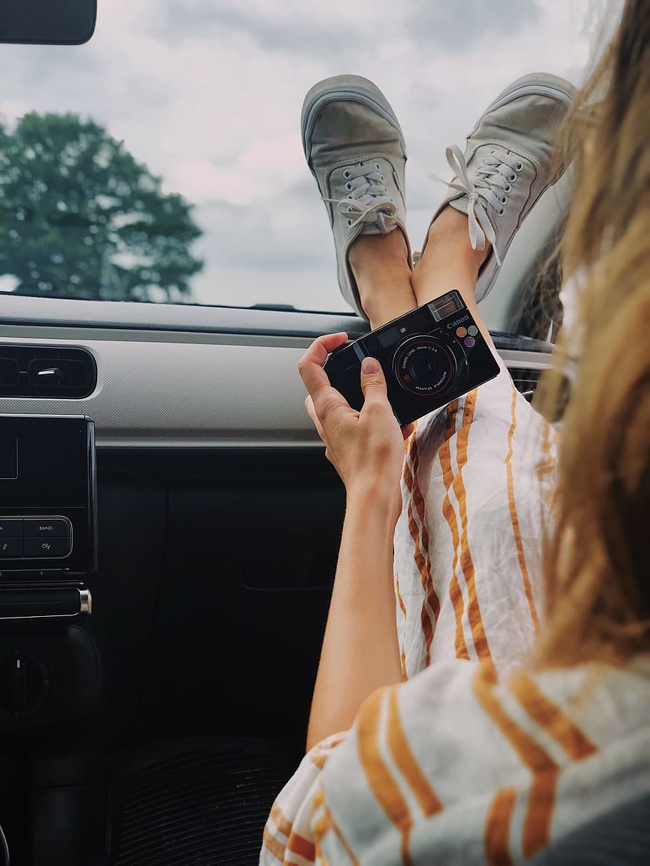 pretty, woman, car, photographer, feet up, shoes, chilled, relax, blonde, people