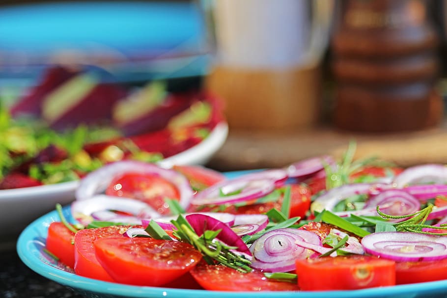 tomatoes, tomato salad, carpaccio, beetroot carpaccio, salad, avocado, healthy, food, vegetables, vegan