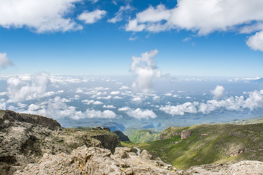 kilimanjaro, clouds, landscape, nature, sky, mountain, outdoors, scenic, sunlight, cloud - sky