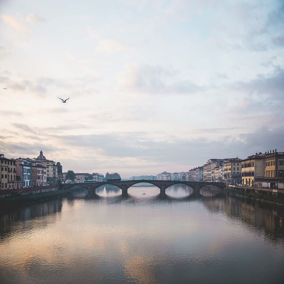 sungai arno, florence, matahari terbenam, Arsitektur, Jembatan, Cityscape, Eropa, Bersejarah, Sejarah, Italia