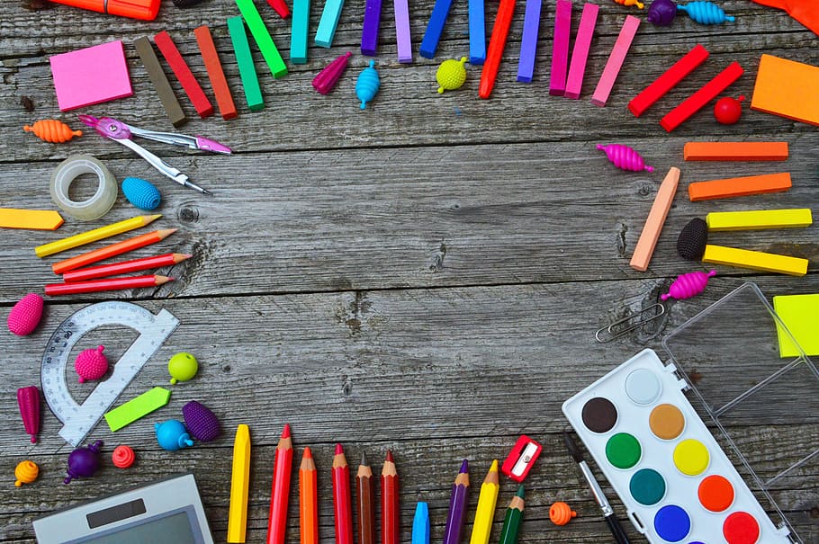 школьные инструменты, цвет, карандаш, краска, кисть, инструмент, образование, дизайн, креатив, рисовать
