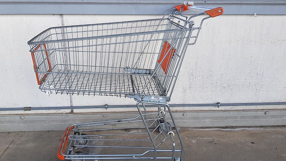 shopping cart, cart, supermarket, purchasing, shopping, consumerism, retail, metal, wall - building feature, store