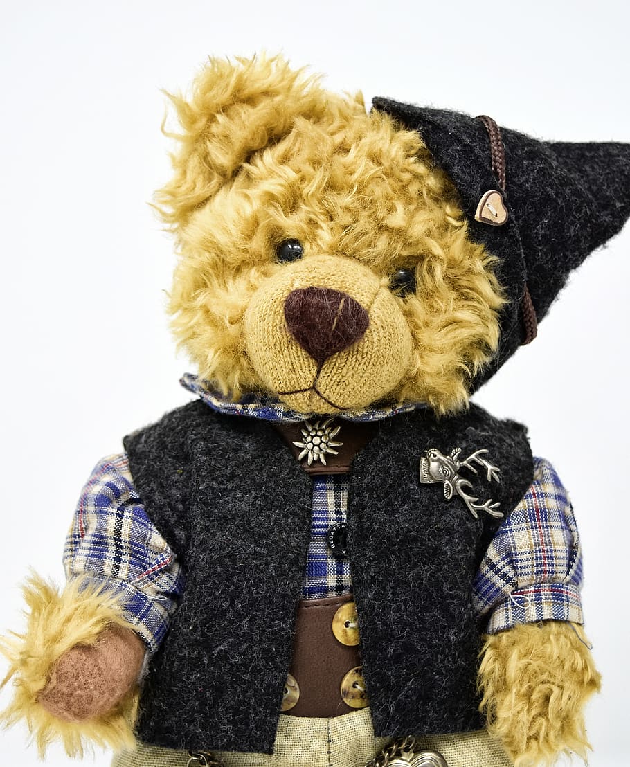 teddy, costume, clothing, funny, cute, bavarian, bavaria, hat, trachtenhut, traditionally