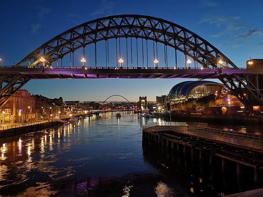 Tyne Bridge, puente, amanecer, río, conexión, estructura construida, agua, arquitectura, iluminado, puente - estructura artificial