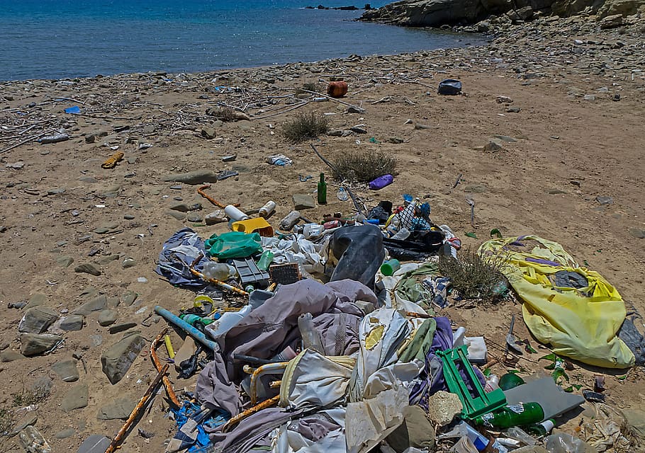 garbage, plastic waste, beach, environmental sin, pollution, rhodes, greece, waste, thrown away, washed up on