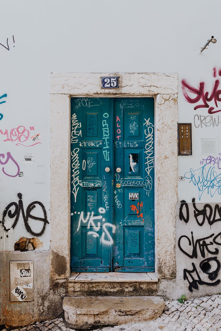 colorful, wooden, door, facade, typical, portuguese house, lisbon, portugal, architecture, town