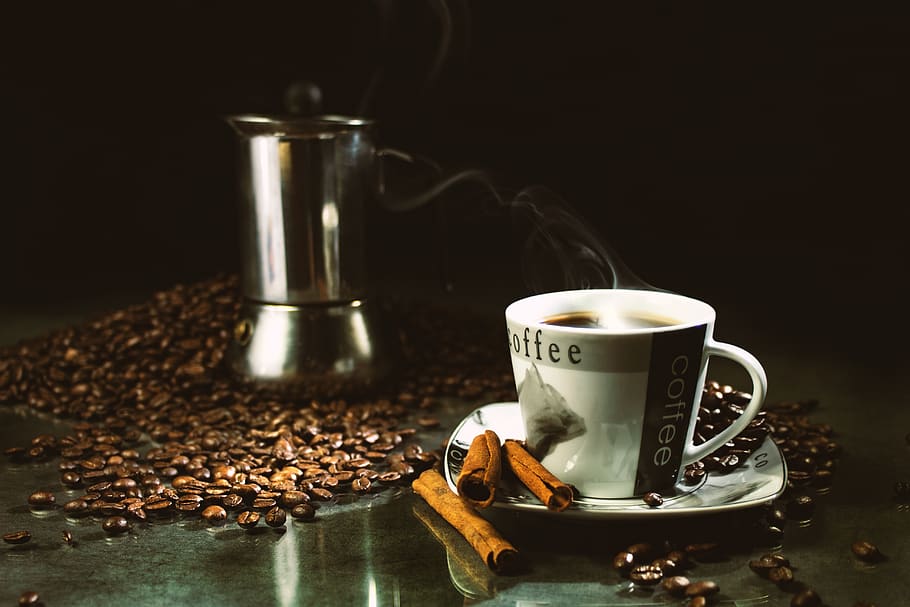 grãos, café, aroma, a xícara, cafeína, fresco, café expresso, a bebida, preto, de manhã
