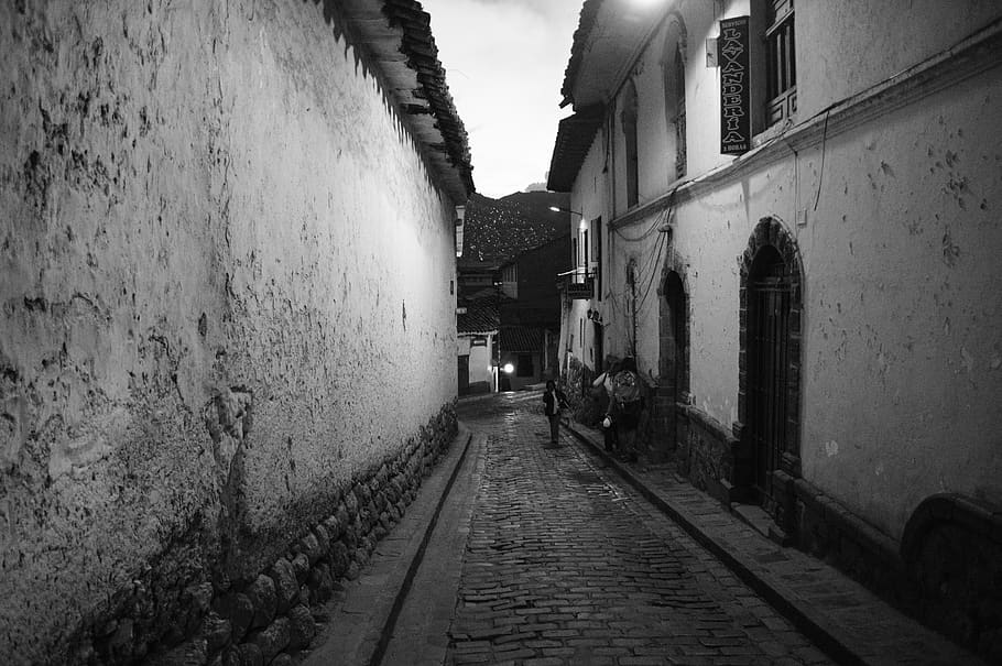 cusco, peru, black and white, street, passage, inca, cuzco, south, america, peruvian