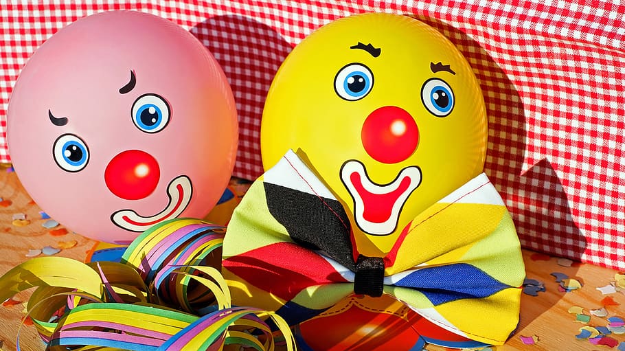 clowns, faces, funny, color, colorful, ballons, balloons, fly, carnival, carnival party