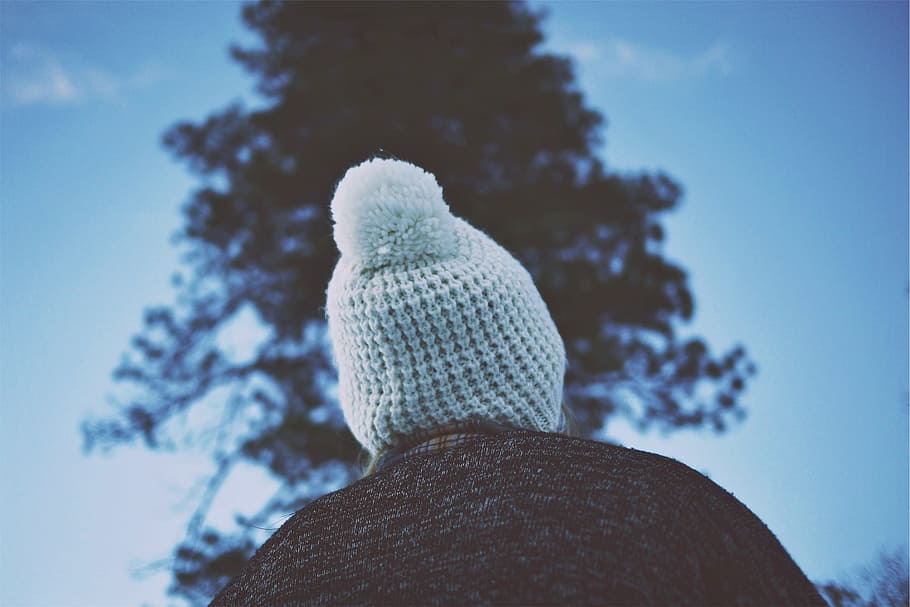 hat, toque, pom pom, winter, cold, people, plant, tree, warm clothing, nature