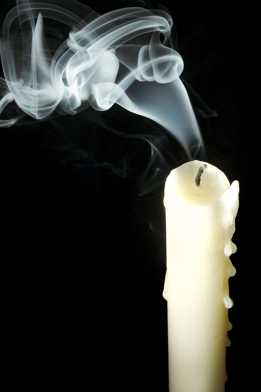 candle, wax, smoke, fire, light, burning, heat - temperature, black background, flame, indoors