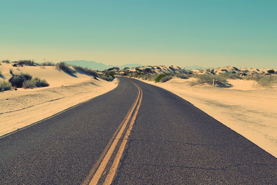 calle, carretera, desierto, seco, sequía, solitario, solo, asfalto, dunas de arena, arena