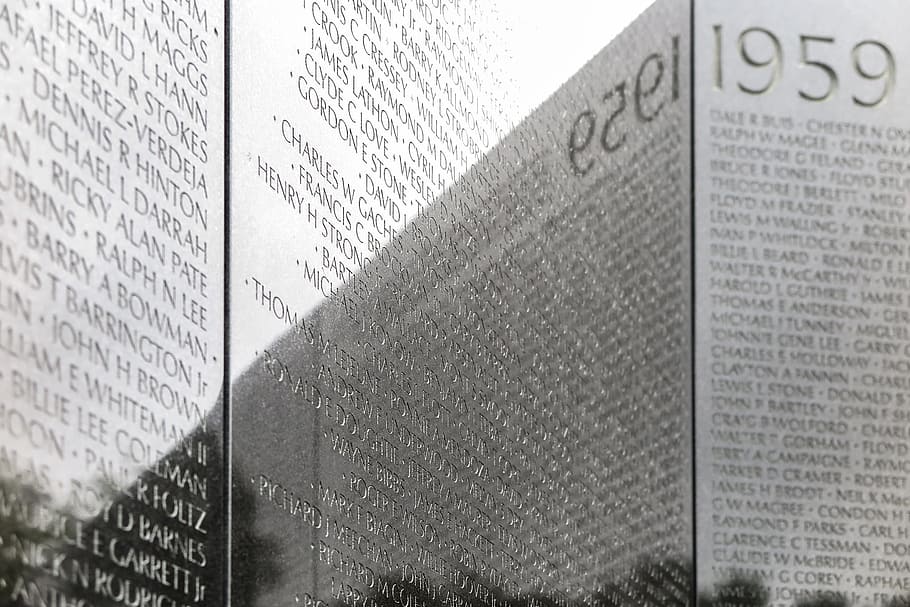 nombres, bajas de guerra, 1959, inicio, fecha, memorial de guerra de vietnam, washington dc, dc., américa, capital