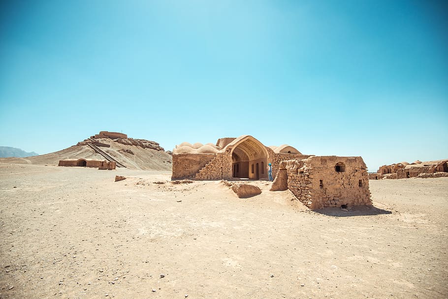 old, desert, iran, architecture, abandoned, secret, history, travel, sky, blue