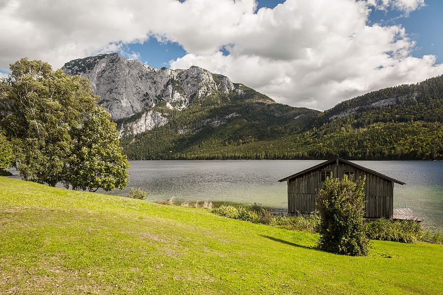 aussee, styria, austria, bergsee, alpine, sky, plant, scenics - nature, mountain, cloud - sky