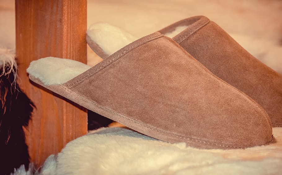 slippers, sheepskin, pair, shoes, sheepskin slippers, cold, warm, relaxation, comfort, cozy