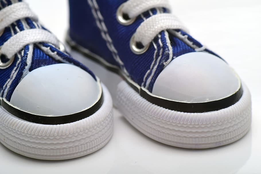 zapatos, zapatillas de deporte, calzado deportivo, de cerca, zapatos para niños, blanco, azul, cordones, tela, deporte