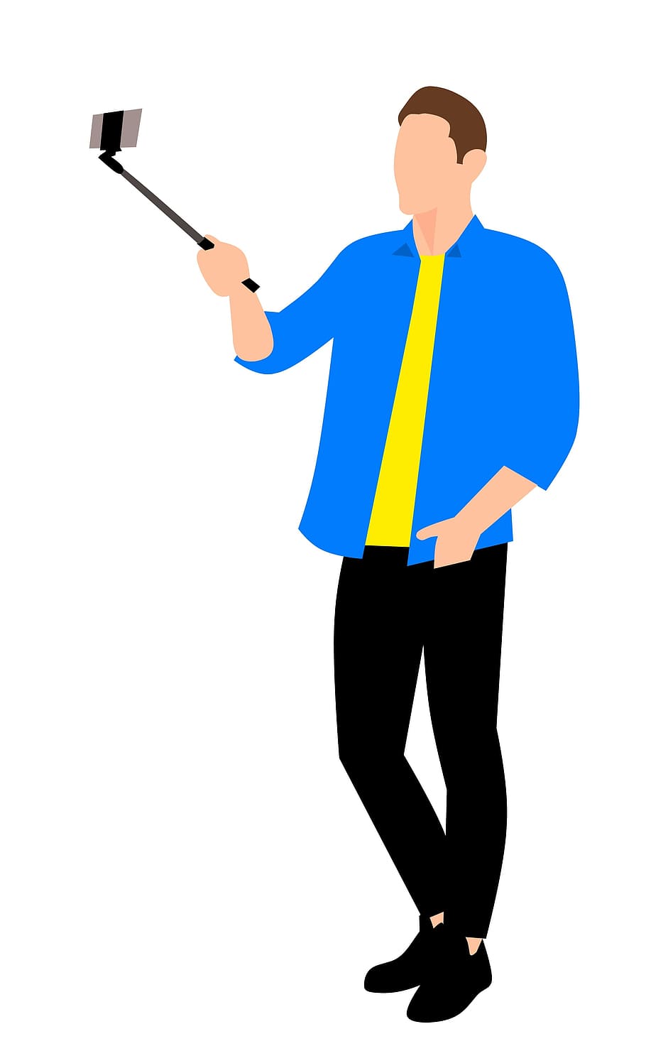 illustration, man, using, selfie, stick., selfi, isolated, full, stick, guy