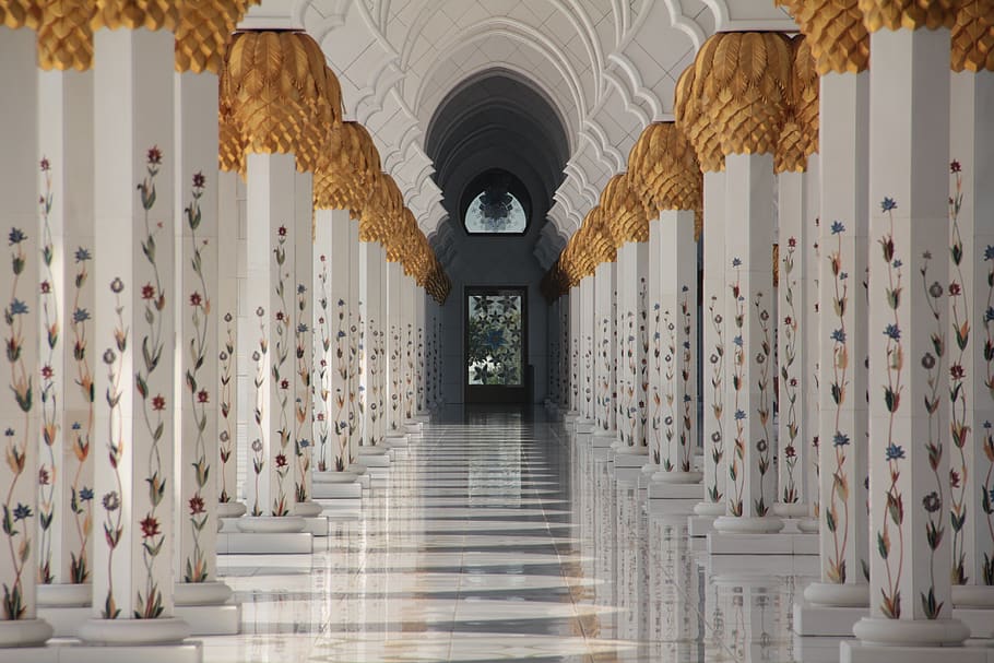 abu dhabi, mosque, islam, architecture, white, arabic, landmark, marble, building, built structure