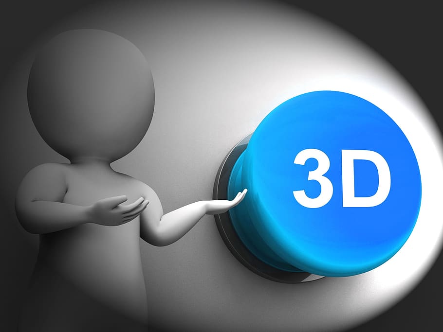 Pressionado, significado, três, dimensional, objeto, imagem, gráficos 3d, imagem 3d, objeto 3d, botão