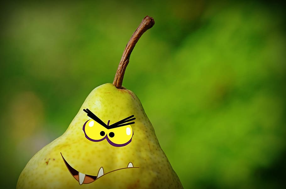 angry, pear, fruit, food, nature, focus on foreground, close-up, representation, green color, creativity