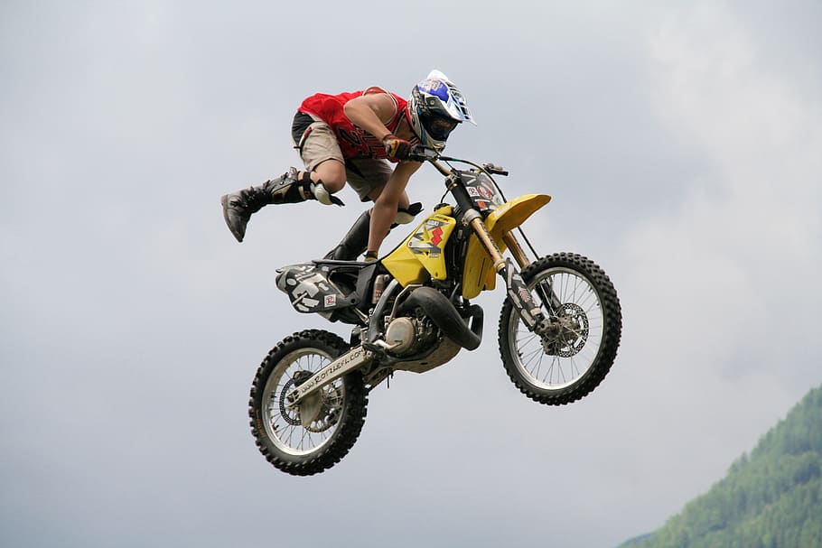 motocross, jump, style, action, trick, sport, extreme, headwear, mid-air, sports helmet