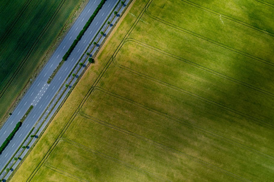 top, view, road, field, aerial view, nature, land, environment, transportation, agriculture