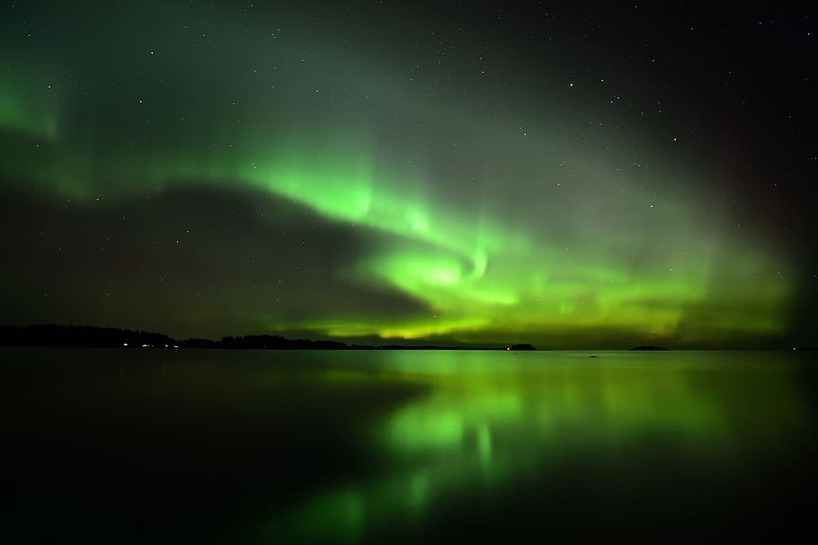 aurora boreal, aurora, noche, fenómeno, belleza en la naturaleza, paisajes: naturaleza, agua, cielo, tranquilidad, reflejo