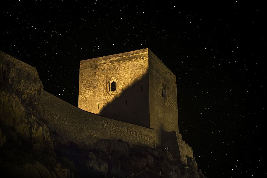 tower, fortress, castle, medieval, architecture, historical, fortification, dark, old, night