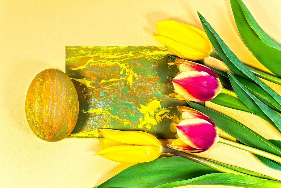 easter, easter greeting, spring, yellow, gold, osterkarte, greeting card, decorative, tradition, text box