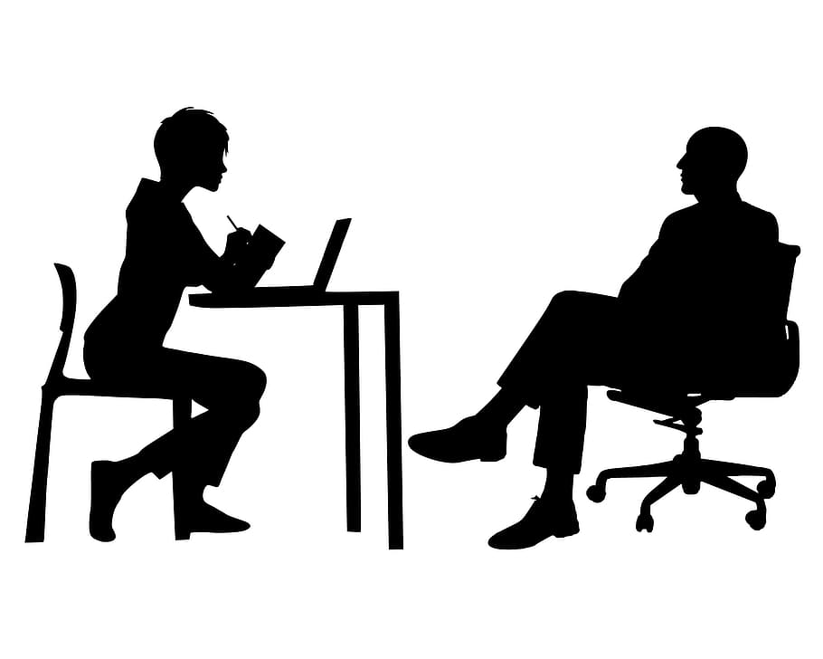 siluet, dua, orang, kantor, rapat., CEO, manajer, asisten, bos, bisnis