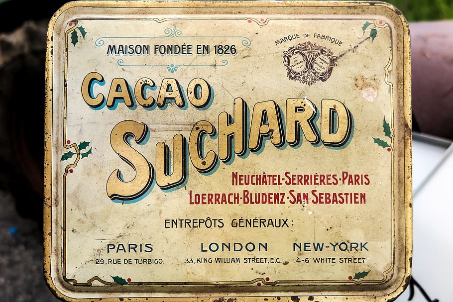 text, old, french, sugan tin, tin., advertisement, top, commerical, france, label