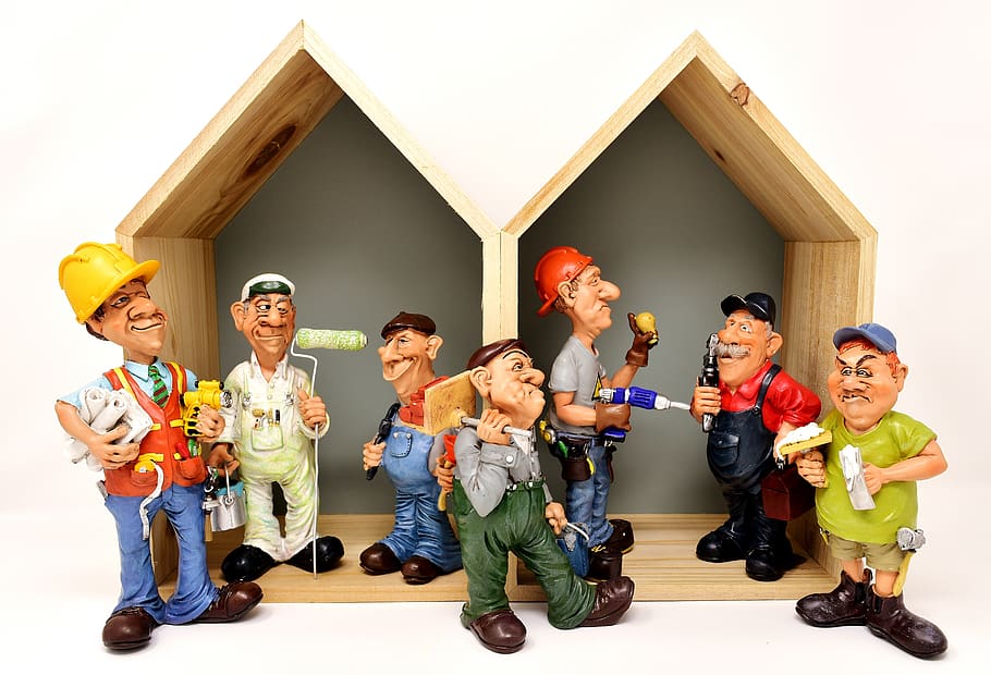 housebuilding, craftsmen, site, workers, force, figures, funny, diy, construction work, work