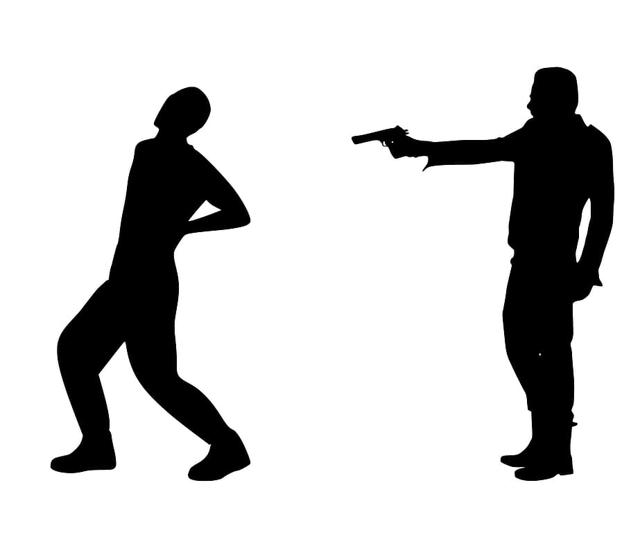 silhouette, man shooting, another, man., shooting, killing, murder, crime, dead, violence