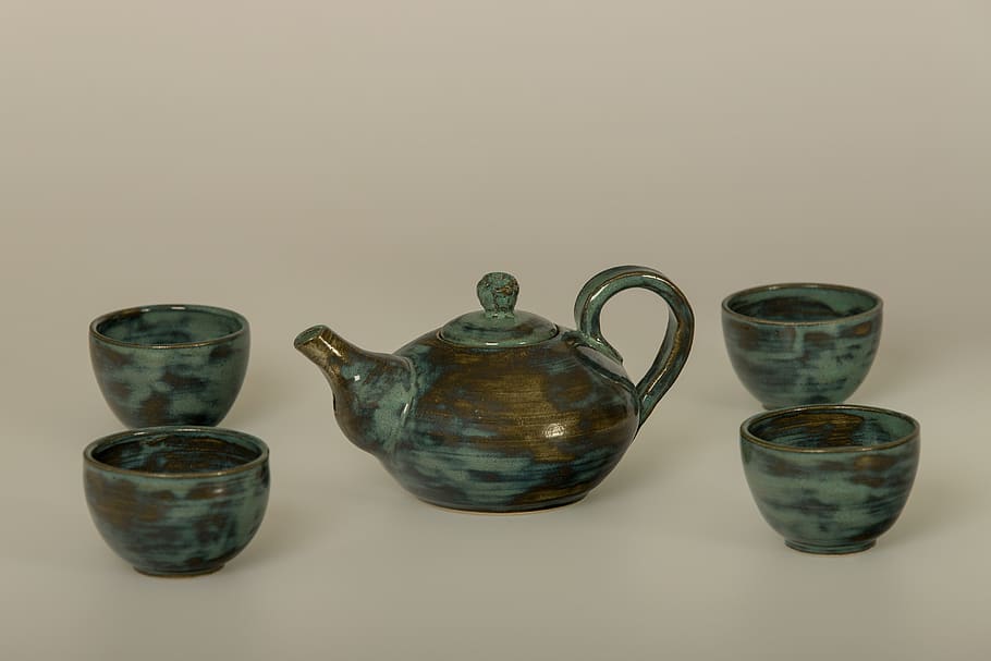 jug, t, ceramic, pottery, blue, still life, indoors, studio shot, ceramics, copy space