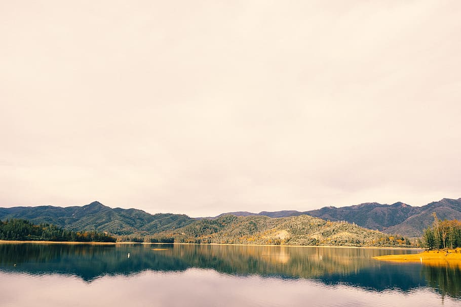 water, lake, mountains, nature, outdoors, hills, sky, reflection ...
