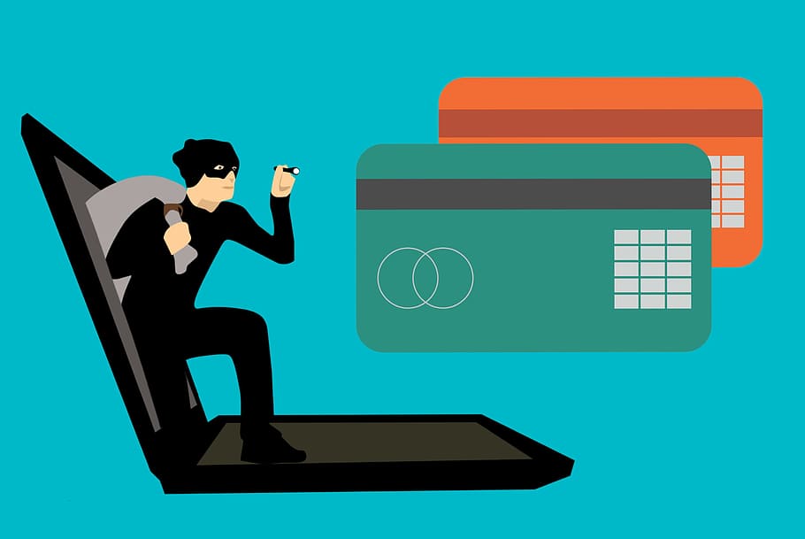 illustration, online, crime, -, stolen, identity, credit., hack, fraud, card