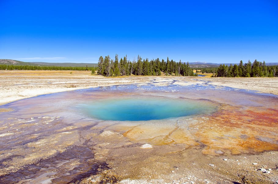 opal pool at midway geyser basin, hot, pool, yellowstone, national, park, wyoming, water, geothermal, minerals