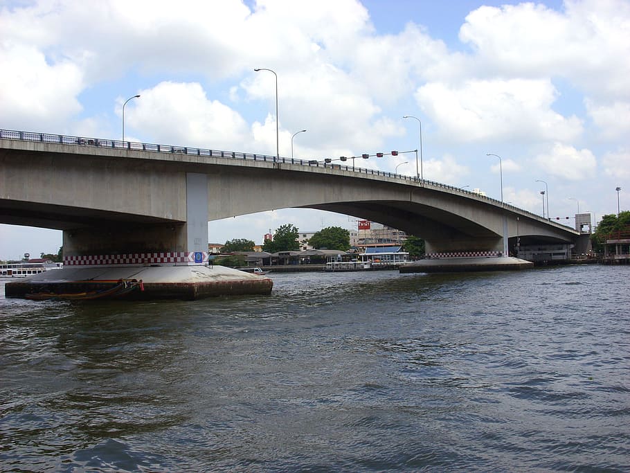 puente de pinklao, vanos, río chao phraya, bangkok, puente, río, pinklao, chao phraya, tailandés, tailandia