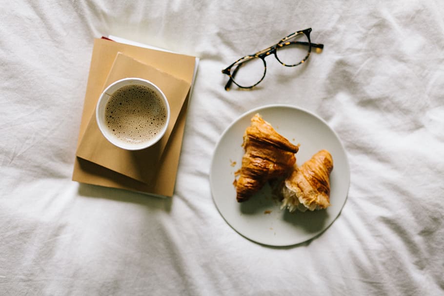 croissant and coffee, breakfast, coffee, croissant, croissants, fench, france, pastry, food and drink, cup