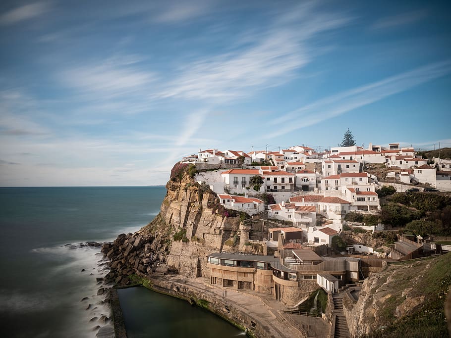 portugal, coast, sea, ocean, water, atlantic, rock, sky, cliff, blue