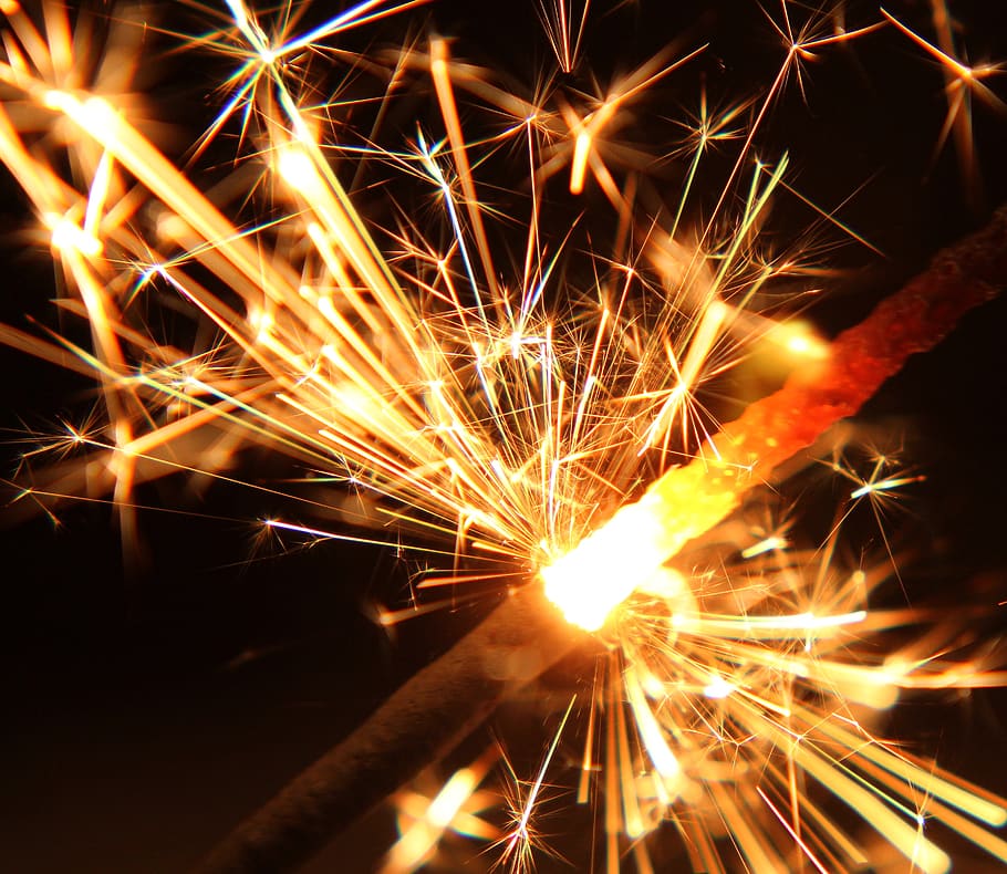 sparkler, light, candles, celebration, fireworks, spark, pyrotechnics, flame, party, glowing