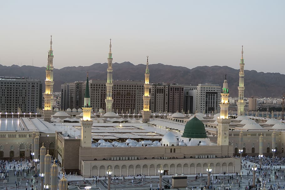 masjid nabawi, i've to medina, medina, minaret, hz, mohammed, islam, religion, architecture, city