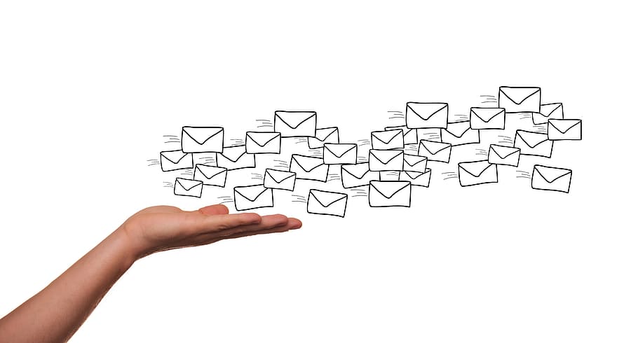 email marketing, boletim informativo, email, envelope, mão, enviar, mensagem, comunicação, marketing, símbolo