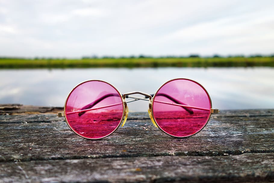 kacamata, mata, lensa, bingkai, kacamata merah muda, penglihatan, john lennon, gaya, mode, warna merah muda