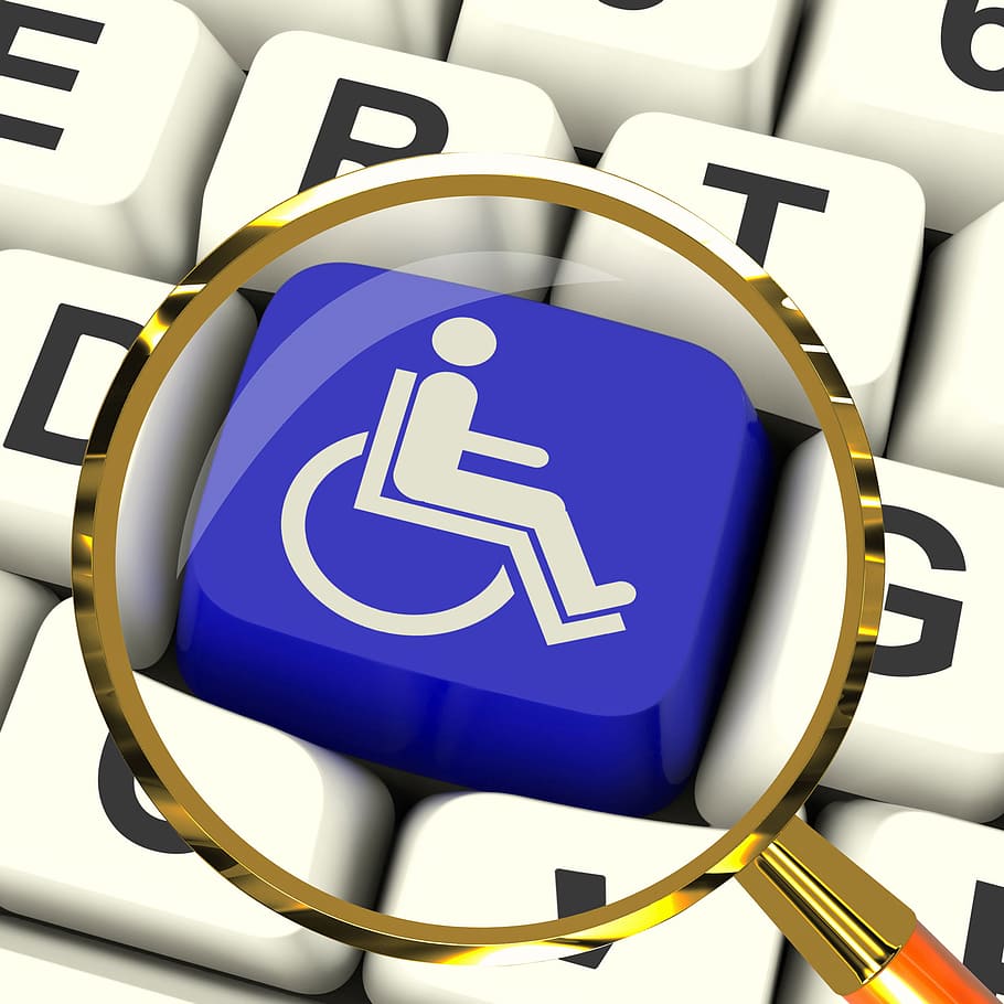 deshabilitado, clave, magnificado, mostrando, acceso para sillas de ruedas, discapacitados, accesibilidad, accesible, discapacidad, deshabilitar