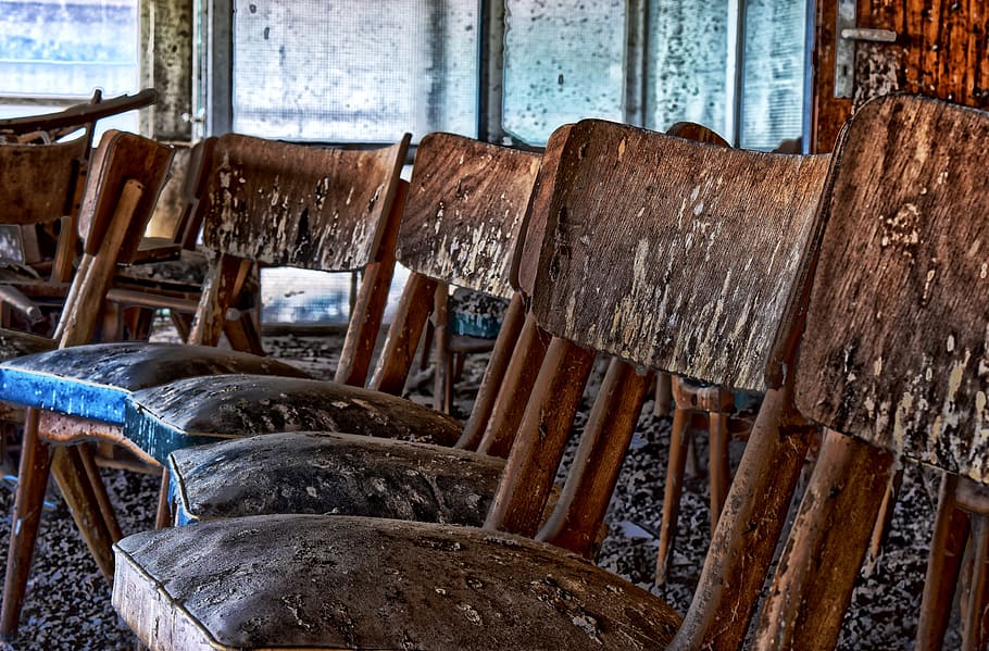lost places, building, chairs, abandoned, broken, atmosphere, break up, architecture, lapsed, dilapidated