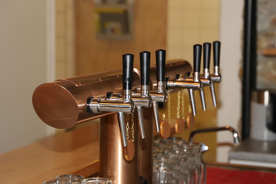 beer faucet, beer, hahn, alcohol, counter, serving, metal, indoors, food and drink industry, food and drink