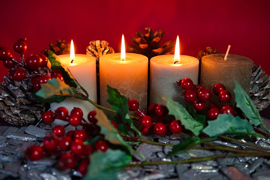 christmas, third advent, advent, candlelight, candles, christmas jewelry, contemplative, advent wreath, flame, christmas time