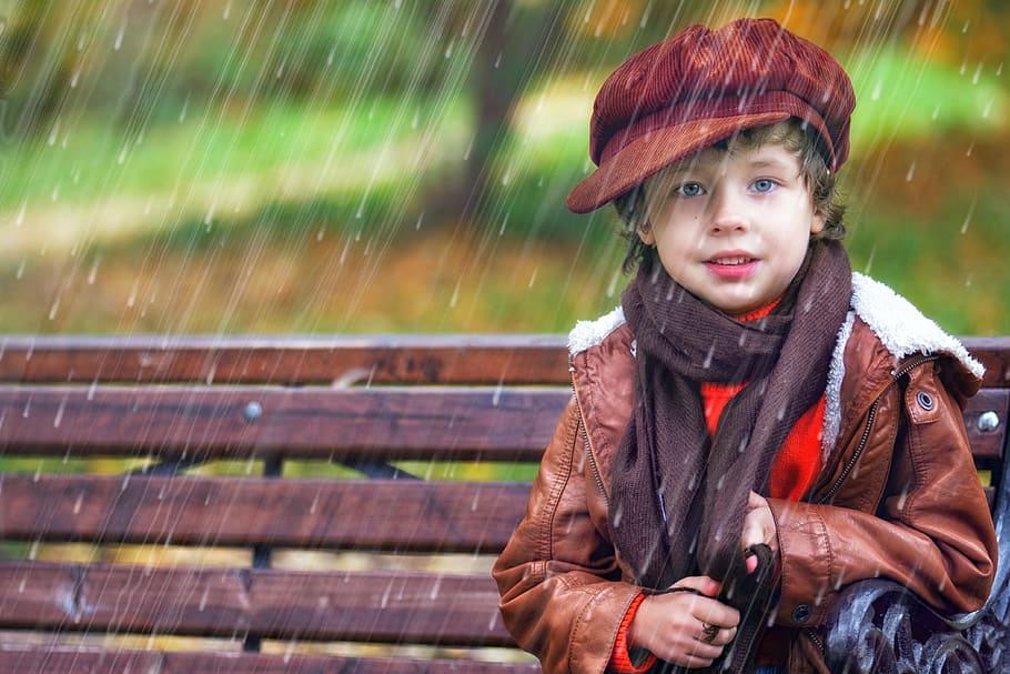 hujan, anak laki-laki, bayi, musim gugur, musim semi, anak-anak, sebagian berawan, cuaca buruk, anak dalam hujan, basah